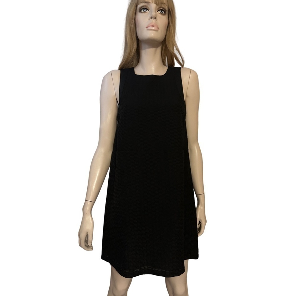A/X Armani Exchange Black Dress Sleeveless Textured Square Neck Refined Fashion